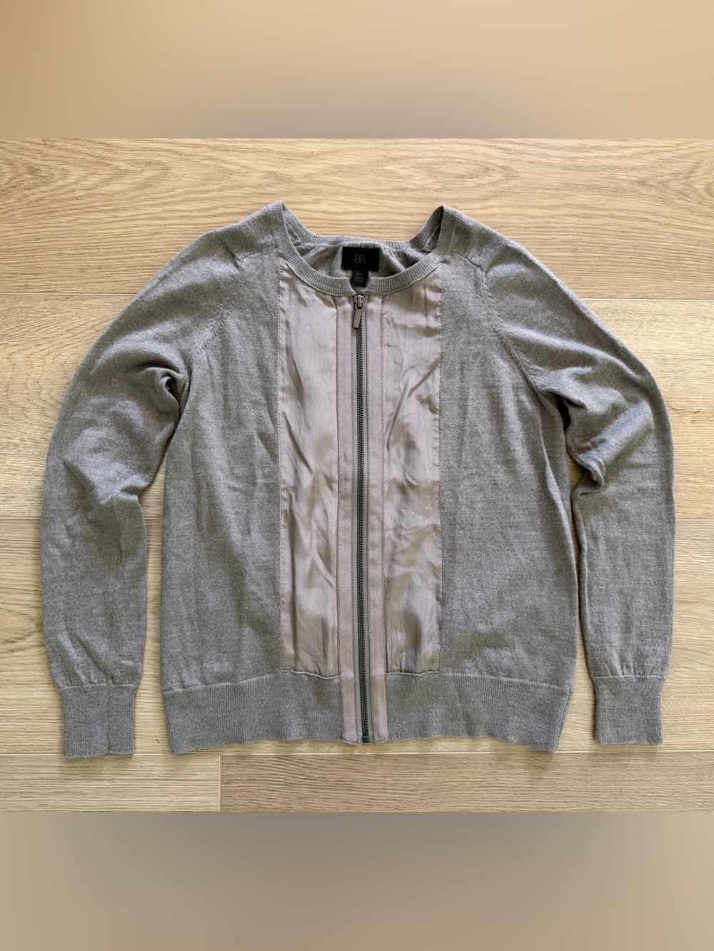 Banana Republic Merino Wool Zip Cardigan Satin Panel Sweater XS